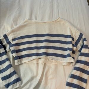 Garage Cropped Striped Sweater - White and Blue
